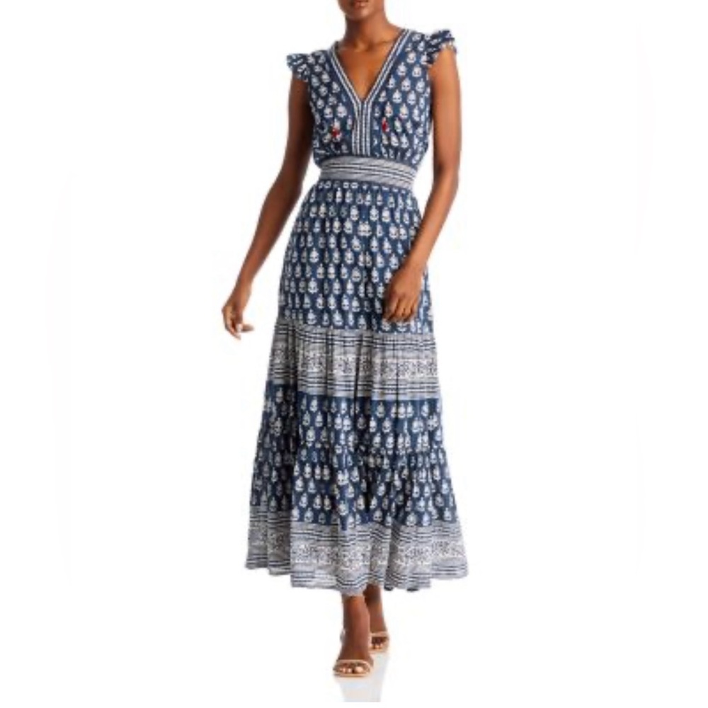 Bell Navy Blue White Sleeveless Maxi Dress